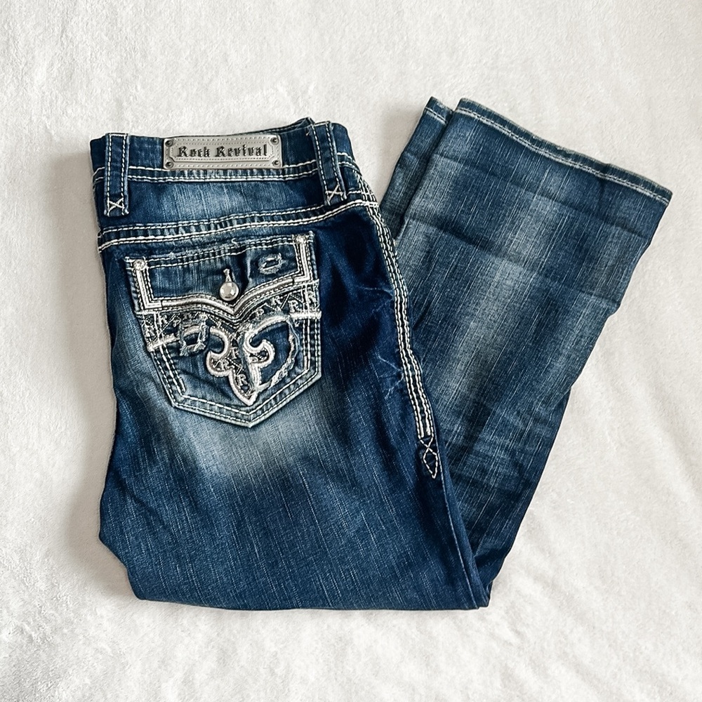 Rock Revival Women's Cadeau Easy Crop Capri Jeans Size 31 Dark Wash